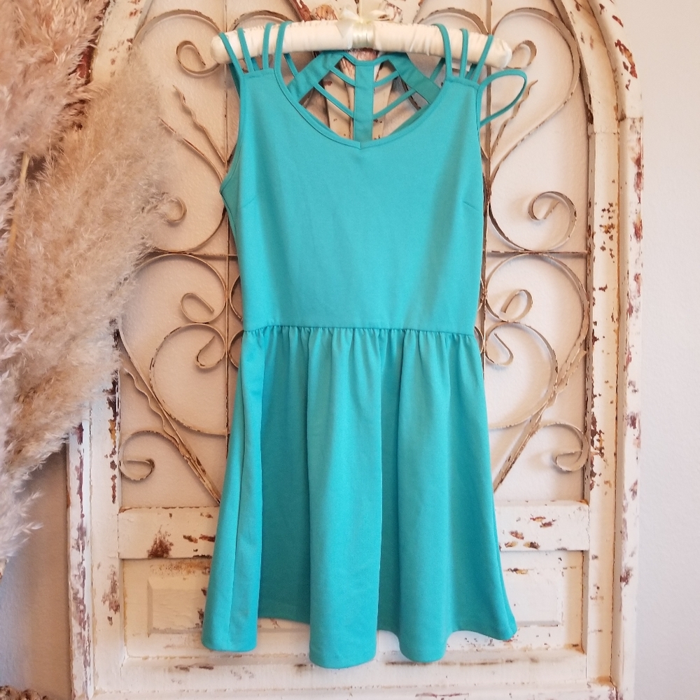 Mine mini dress teal with strappy back
